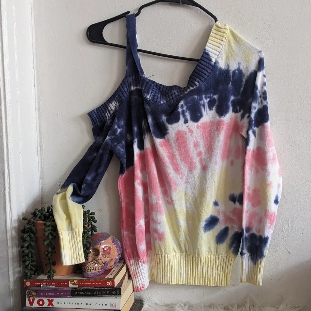 Pink Pastel Tie Dye Cold Off Shoulder Cut-out Sweater Central Park West Revolve